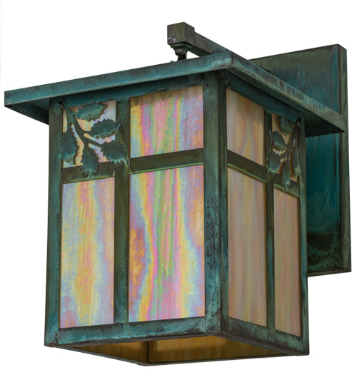 Meyda Lighting Hyde Park 12" Verdigris Sprig Hanging Wall Sconce With Beige Iridescent Shade Glass