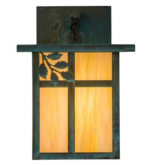 Meyda Lighting Hyde Park 12" Verdigris Sprig Hanging Wall Sconce With Beige Iridescent Shade Glass