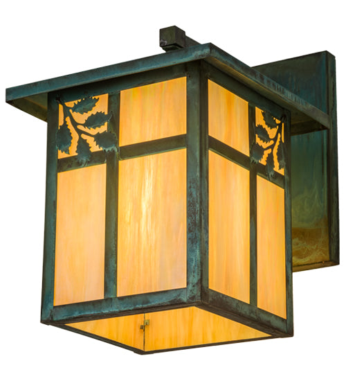 Meyda Lighting Hyde Park 12" Verdigris Sprig Hanging Wall Sconce With Beige Iridescent Shade Glass
