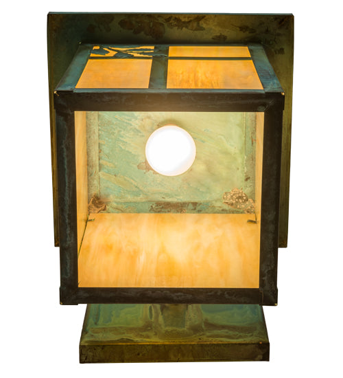 Meyda Lighting Hyde Park 12" Verdigris Sprig Hanging Wall Sconce With Beige Iridescent Shade Glass