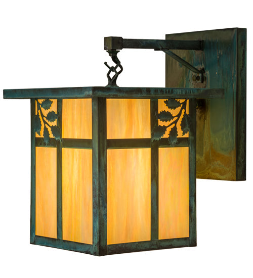 Meyda Lighting Hyde Park 12" Verdigris Sprig Hanging Wall Sconce With Beige Iridescent Shade Glass