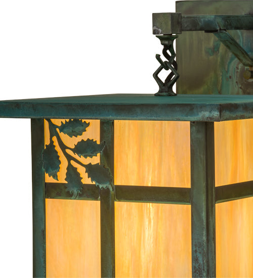 Meyda Lighting Hyde Park 12" Verdigris Sprig Hanging Wall Sconce With Beige Iridescent Shade Glass