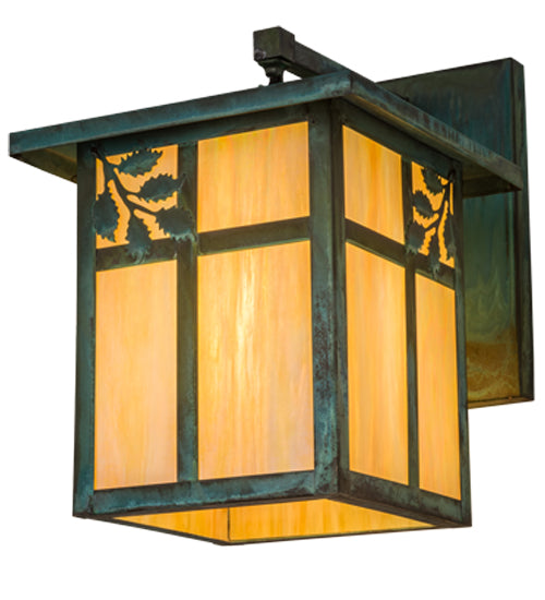 Meyda Lighting Hyde Park 12" Verdigris Sprig Hanging Wall Sconce With Beige Iridescent Shade Glass