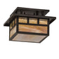 Meyda Lighting Hyde Park 12"Sq 2-Light Craftsman Brown Double Bar Mission Flush Mount Light With Beige Iridescent Shade Glass