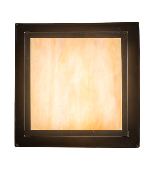Meyda Lighting Hyde Park 12"Sq 2-Light Craftsman Brown Double Bar Mission Flush Mount Light With Beige Iridescent Shade Glass