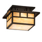 Meyda Lighting Hyde Park 12"Sq 2-Light Craftsman Brown Double Bar Mission Flush Mount Light With Beige Iridescent Shade Glass