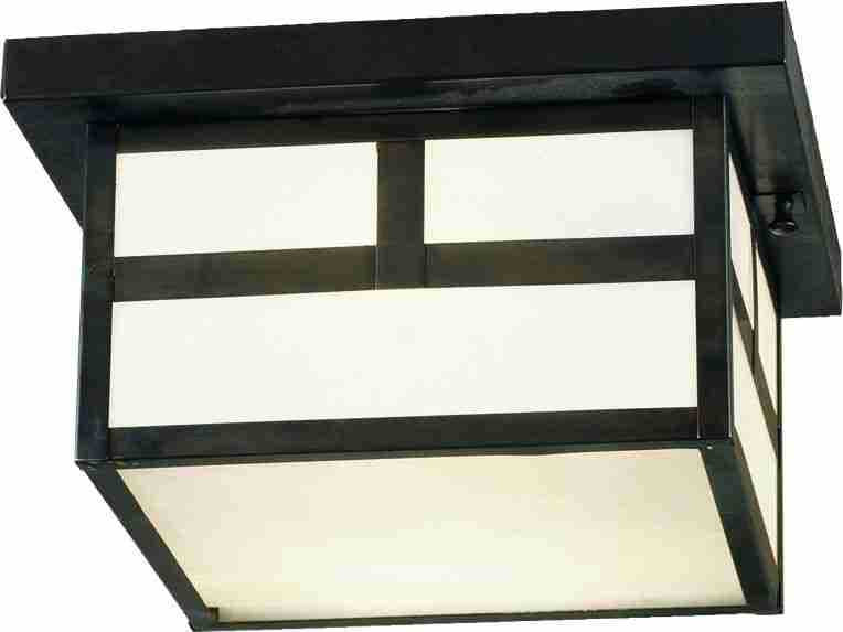 Meyda Lighting Hyde Park 12"Sq 2-Light Craftsman Brown T Mission Flush Mount Light With White Shade Glass