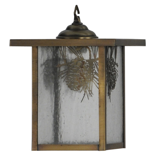 Meyda Lighting Hyde Park 13" Antique Brass Winter Pine Frame With Clear Seeded Shade Glass