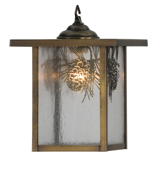 Meyda Lighting Hyde Park 13" Antique Brass Winter Pine Frame With Clear Seeded Shade Glass
