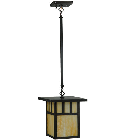 Meyda Lighting Hyde Park 13" Craftsman Brown Double Bar Mission Pendant Light With Beige Shade Glass
