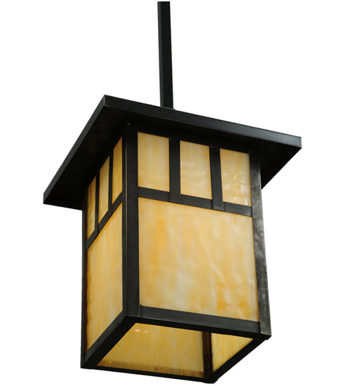 Meyda Lighting Hyde Park 13" Craftsman Brown Double Bar Mission Pendant Light With Beige Shade Glass