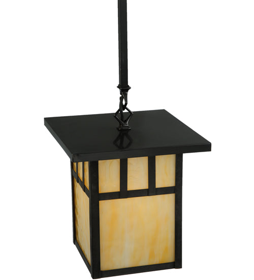 Meyda Lighting Hyde Park 13" Craftsman Brown Double Bar Mission Pendant Light With Beige Shade Glass