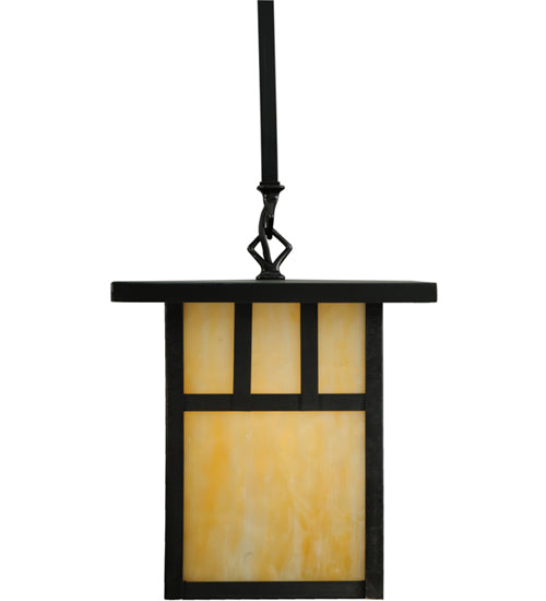 Meyda Lighting Hyde Park 13" Craftsman Brown Double Bar Mission Pendant Light With Beige Shade Glass