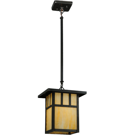 Meyda Lighting Hyde Park 13" Craftsman Brown Double Bar Mission Pendant Light With Beige Shade Glass