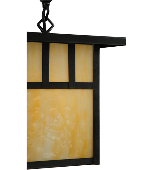 Meyda Lighting Hyde Park 13" Craftsman Brown Double Bar Mission Pendant Light With Beige Shade Glass