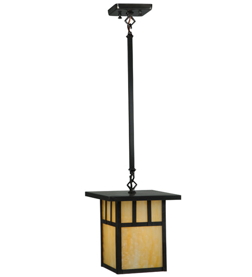 Meyda Lighting Hyde Park 13" Craftsman Brown Double Bar Mission Pendant Light With Beige Shade Glass