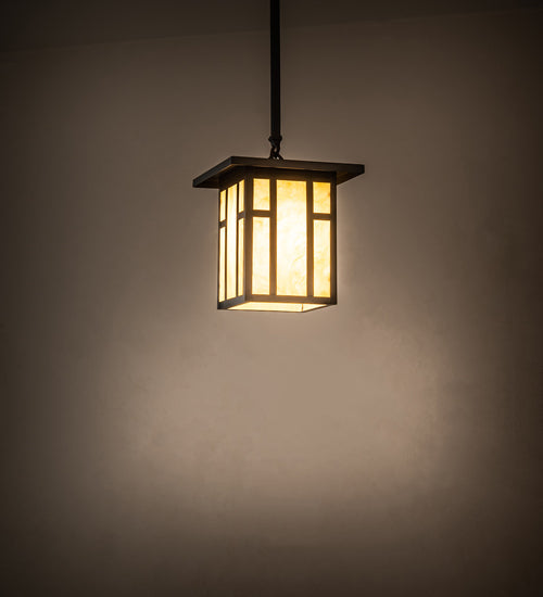 Meyda Lighting Hyde Park 13" Craftsman Brown "H" Mission Pendant Light With Beige Botticino Idalight Shade