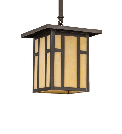 Meyda Lighting Hyde Park 13" Craftsman Brown "H" Mission Pendant Light With Beige Botticino Idalight Shade