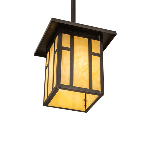 Meyda Lighting Hyde Park 13" Craftsman Brown "H" Mission Pendant Light With Beige Botticino Idalight Shade