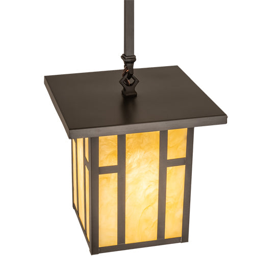 Meyda Lighting Hyde Park 13" Craftsman Brown "H" Mission Pendant Light With Beige Botticino Idalight Shade