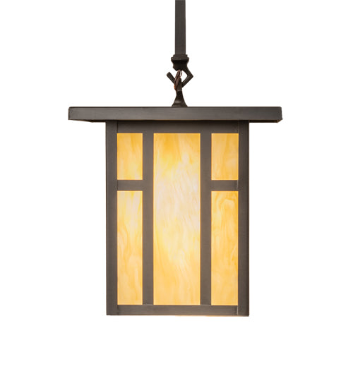 Meyda Lighting Hyde Park 13" Craftsman Brown "H" Mission Pendant Light With Beige Botticino Idalight Shade