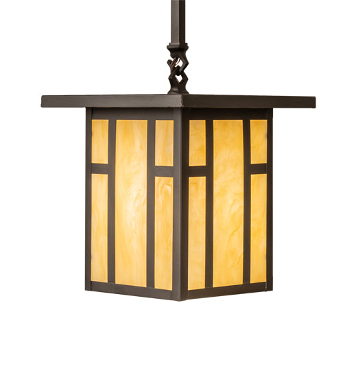 Meyda Lighting Hyde Park 13" Craftsman Brown "H" Mission Pendant Light With Beige Botticino Idalight Shade