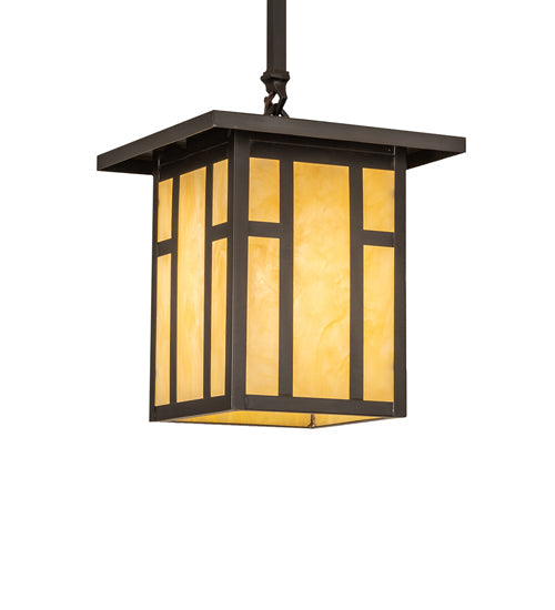 Meyda Lighting Hyde Park 13" Craftsman Brown "H" Mission Pendant Light With Beige Botticino Idalight Shade
