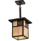 Meyda Lighting Hyde Park 13" Craftsman Brown "T" Mission Pendant Light With Beige Iridescent Glass & Amber Mica Shade