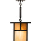 Meyda Lighting Hyde Park 13" Craftsman Brown "T" Mission Pendant Light With Beige Iridescent Glass & Amber Mica Shade