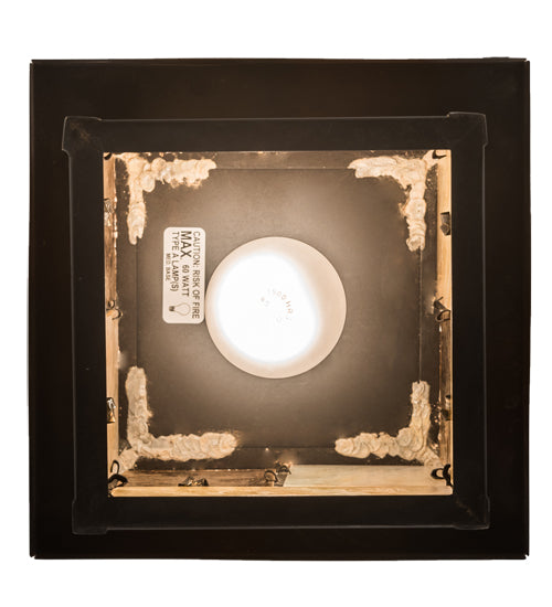 Meyda Lighting Hyde Park 13" Craftsman Brown "T" Mission Pendant Light With Beige Iridescent Glass & Amber Mica Shade