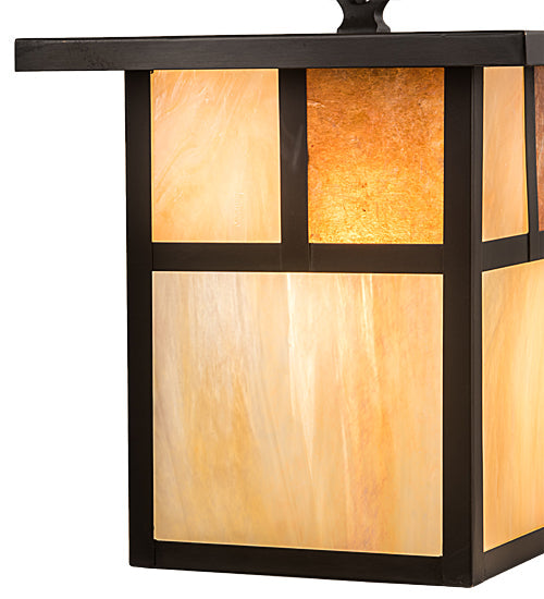 Meyda Lighting Hyde Park 13" Craftsman Brown "T" Mission Pendant Light With Beige Iridescent Glass & Amber Mica Shade
