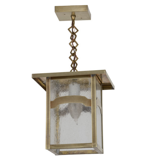 Meyda Lighting Hyde Park 13" Satin Brass Mountain View Pendant Light With Clear Seeded Shade Glass