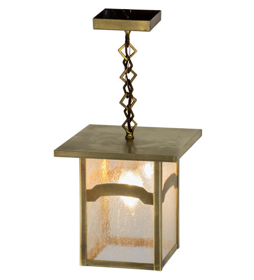 Meyda Lighting Hyde Park 13" Satin Brass Mountain View Pendant Light With Clear Seeded Shade Glass