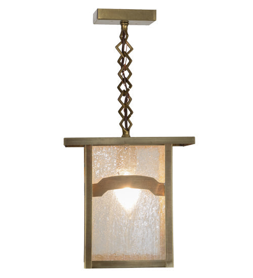 Meyda Lighting Hyde Park 13" Satin Brass Mountain View Pendant Light With Clear Seeded Shade Glass