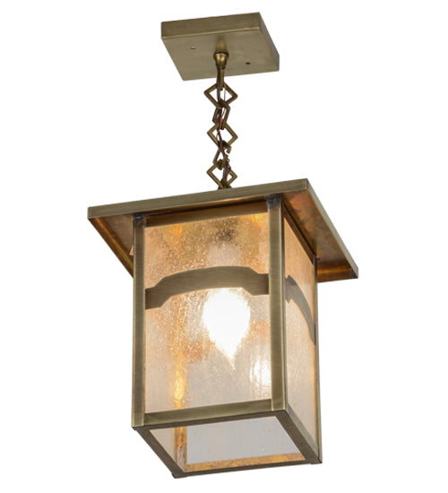 Meyda Lighting Hyde Park 13" Satin Brass Mountain View Pendant Light With Clear Seeded Shade Glass