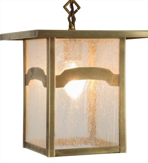 Meyda Lighting Hyde Park 13" Satin Brass Mountain View Pendant Light With Clear Seeded Shade Glass