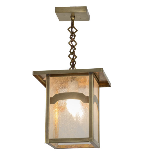 Meyda Lighting Hyde Park 13" Satin Brass Mountain View Pendant Light With Clear Seeded Shade Glass