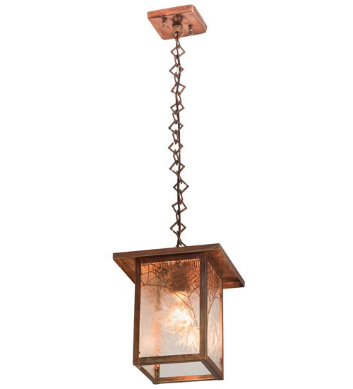 Meyda Lighting Hyde Park 13" Vintage Copper Spider Web Pendant Light With Clear Leaf Shade Glass