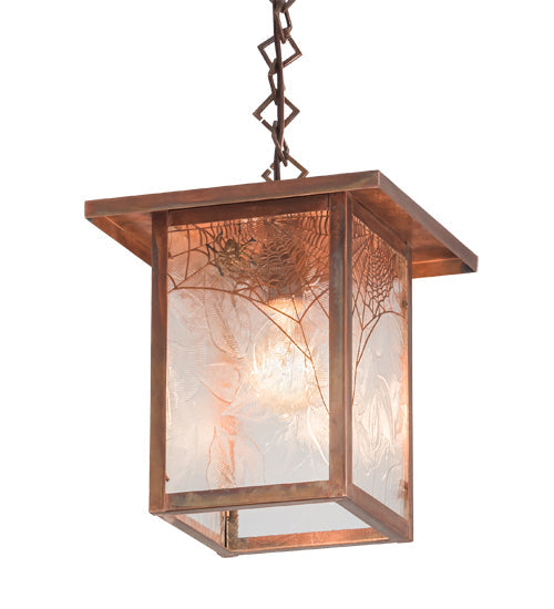 Meyda Lighting Hyde Park 13" Vintage Copper Spider Web Pendant Light With Clear Leaf Shade Glass