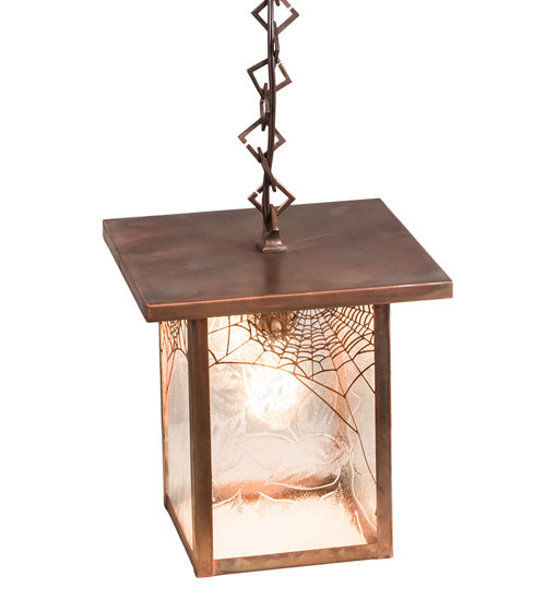 Meyda Lighting Hyde Park 13" Vintage Copper Spider Web Pendant Light With Clear Leaf Shade Glass