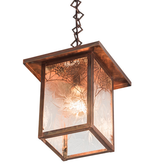 Meyda Lighting Hyde Park 13" Vintage Copper Spider Web Pendant Light With Clear Leaf Shade Glass