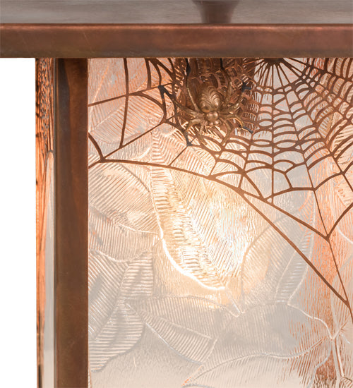 Meyda Lighting Hyde Park 13" Vintage Copper Spider Web Pendant Light With Clear Leaf Shade Glass