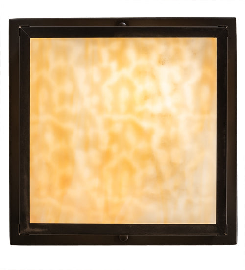 Meyda Lighting Hyde Park 14" 2-Light Craftsman Brown "T" Mission Flush Mount Light With Beige Art Shade Glass