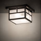 Meyda Lighting Hyde Park 14" 2-Light Craftsman Brown "T" Mission Flush Mount Light With Frosted Seeded Shade Glass