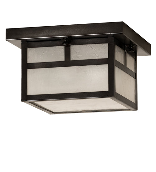 Meyda Lighting Hyde Park 14" 2-Light Craftsman Brown "T" Mission Flush Mount Light With Frosted Seeded Shade Glass