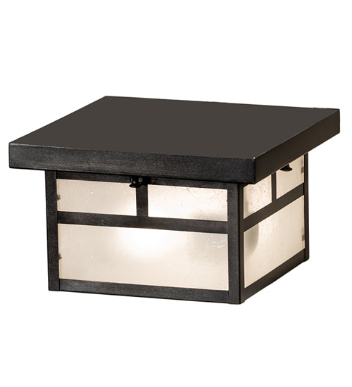 Meyda Lighting Hyde Park 14" 2-Light Craftsman Brown "T" Mission Flush Mount Light With Frosted Seeded Shade Glass