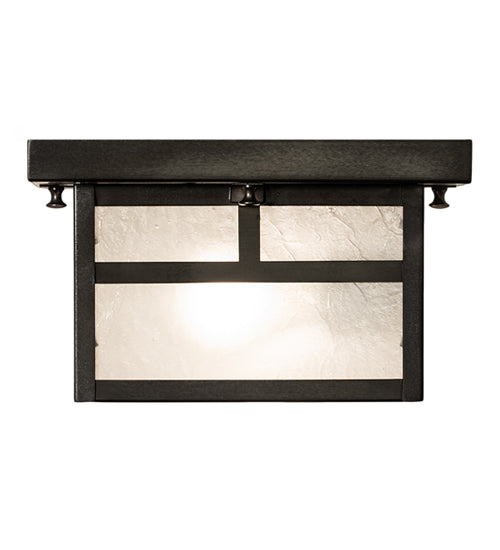 Meyda Lighting Hyde Park 14" 2-Light Craftsman Brown "T" Mission Flush Mount Light With Frosted Seeded Shade Glass
