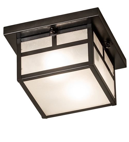 Meyda Lighting Hyde Park 14" 2-Light Craftsman Brown "T" Mission Flush Mount Light With Frosted Seeded Shade Glass