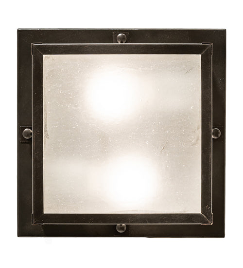 Meyda Lighting Hyde Park 14" 2-Light Craftsman Brown "T" Mission Flush Mount Light With Frosted Seeded Shade Glass