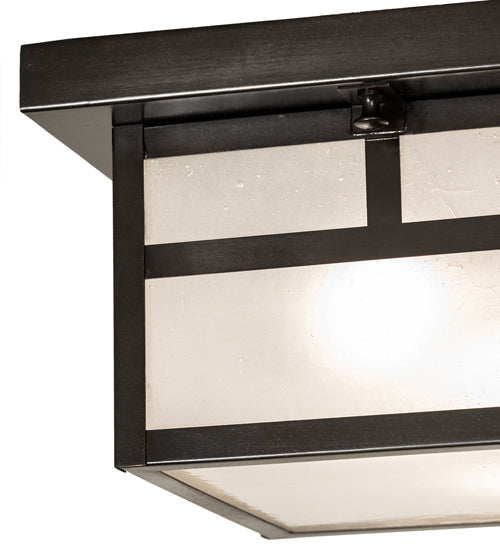 Meyda Lighting Hyde Park 14" 2-Light Craftsman Brown "T" Mission Flush Mount Light With Frosted Seeded Shade Glass